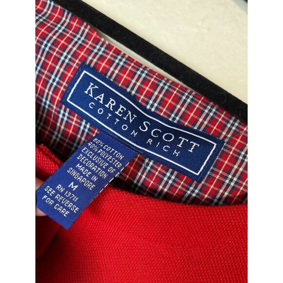 Karen Scott Red Golf Button Up Cardigan Medium Novelty Embroidered Long sleeve - Picture 3 of 16